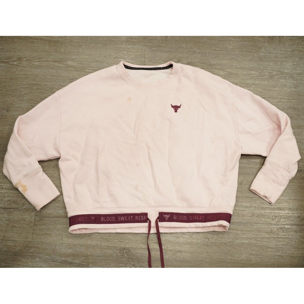 Under Armour Project Rock Sweatshirt‎ Womens XL Pink Terry Cotton Gym Training